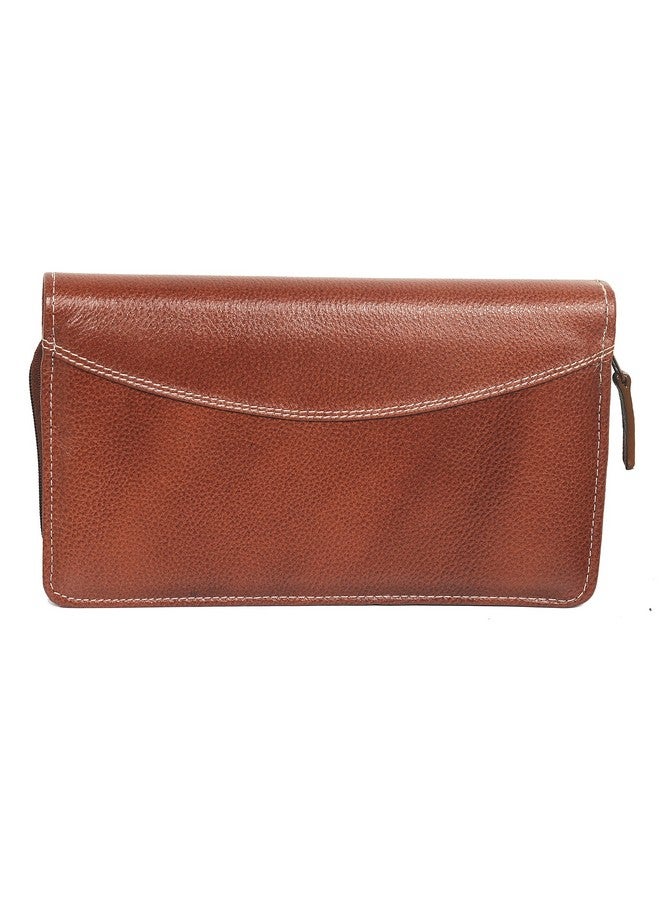 سوكشكرافت حامل دفتر شيكات متعدد من Sukeshcraft | جلد أصلي يحمل ما يصل إلى 8 دفاتر شيكات، وخطاف مفاتيح الخزانة، وفتحتين للصور، وفتحة واحدة لبطاقة Pin-Sim، و13 فتحة لبطاقة الائتمان/الخصم مع سحاب مطابق (جلد - أحمر) - Image 2