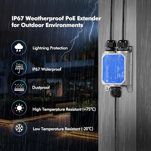 MokerLink IP67 Outdoor 3 Port Gigabit PoE Extender, IEEE 802.3 af/at/bt Repeater 90W, 10/100/1000Mbps, 1 In 2 Out, Wall Mount Metal Waterproof Passthrough Switch - Image 4