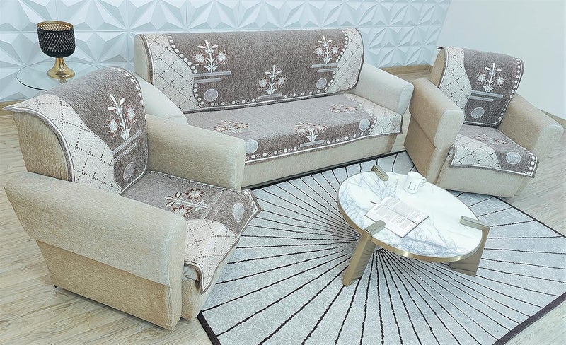 KREEVA New Lazer 6 Piece 5 Seater Sofa slipcover and Chair Set 311 Abstract Beige - Image 3