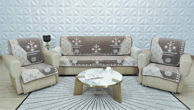 KREEVA New Lazer 6 Piece 5 Seater Sofa slipcover and Chair Set 311 Abstract Beige - Image 1