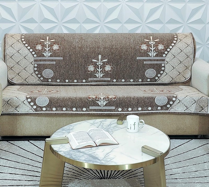 KREEVA New Lazer 6 Piece 5 Seater Sofa slipcover and Chair Set 311 Abstract Beige - Image 4