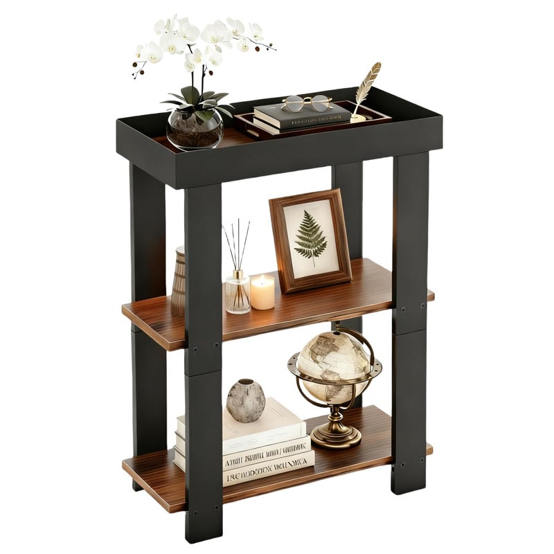 ZEXVIDA Narrow Side Table, 3-Tier Side Table, Rustic Farmhouse Narrow End Table with Storage, Slim Table Nightstand for Small Spaces, Bedroom or Living Room (Rustic Brown) - Image 1