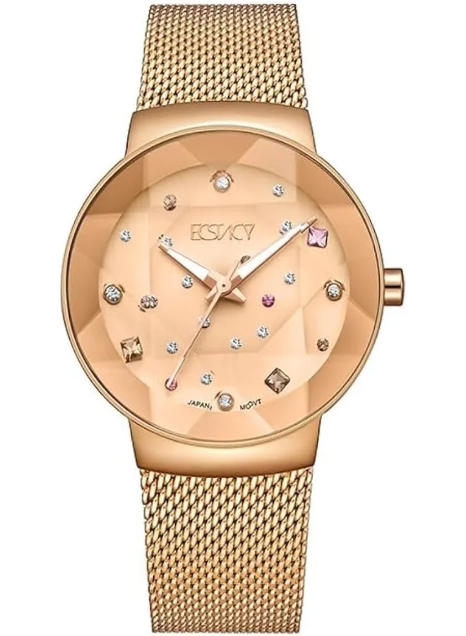 ECSTACY Women's GL36 Movement Watch, Analog Display and Stainless Steel Strap - E23504-RMKK, Rose Gold