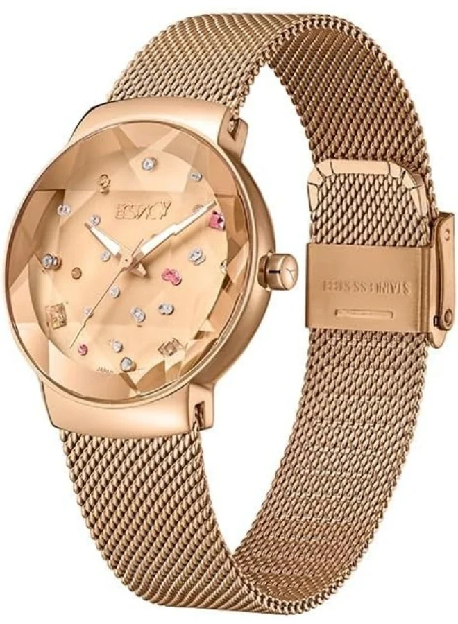 ECSTACY Women's GL36 Movement Watch, Analog Display and Stainless Steel Strap - E23504-RMKK, Rose Gold