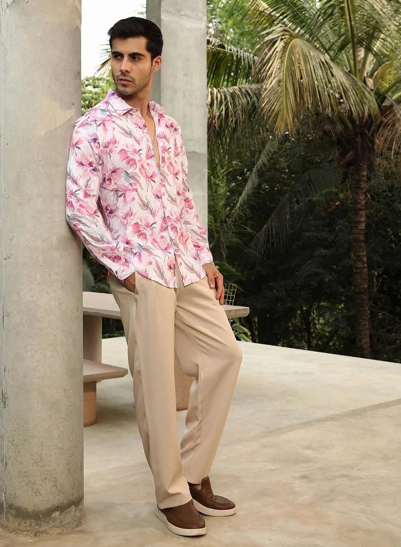 Campus Sutra Men's Rose Pink Water-Lily Shirt