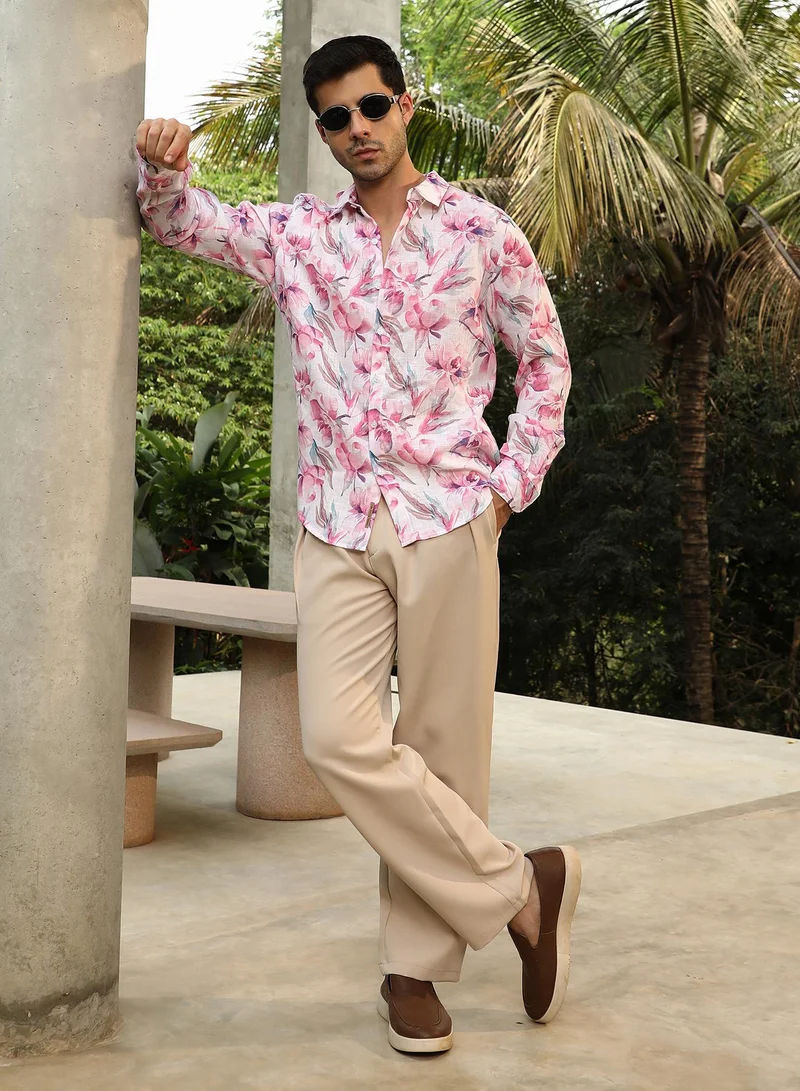 Campus Sutra Men's Rose Pink Water-Lily Shirt