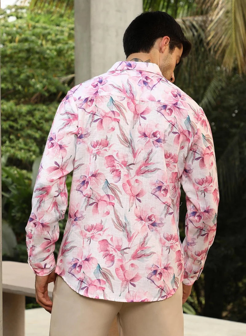 Campus Sutra Men's Rose Pink Water-Lily Shirt