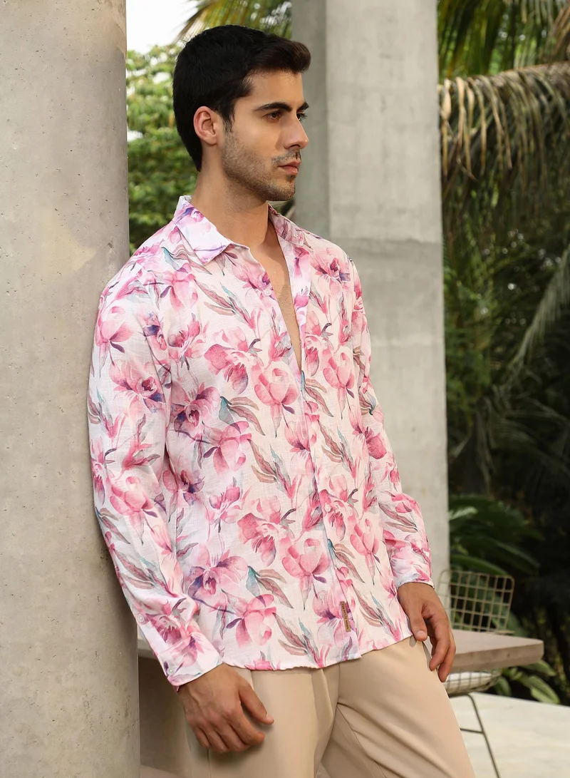 Campus Sutra Men's Rose Pink Water-Lily Shirt