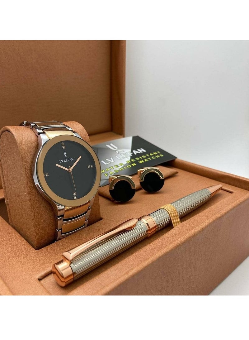 انيمار مان طقم رجالي فخامه ماركه انمر مان مكون من 4 قطع ساعه وقلم وكبك وسبحه