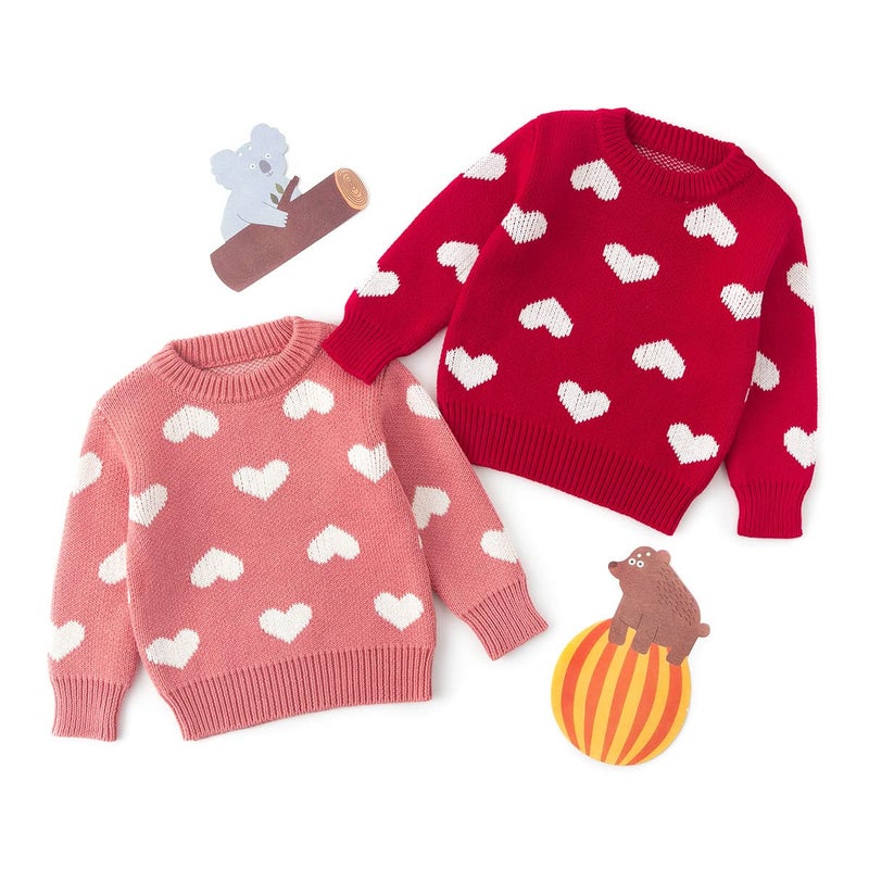 Simplee kids Baby Girls' Valentine's Sweater Pink Pullover Coat Cotton Sweater Patterns to Knit Heart for Autumn Fall and Winter 6-12 Months - Image 4