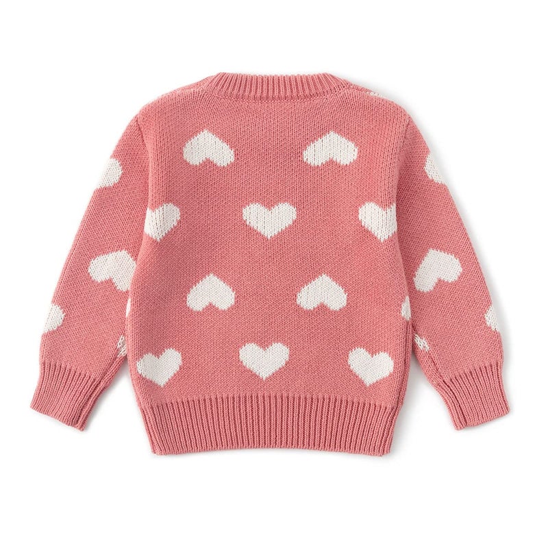 Simplee kids Baby Girls' Valentine's Sweater Pink Pullover Coat Cotton Sweater Patterns to Knit Heart for Autumn Fall and Winter 6-12 Months - Image 3