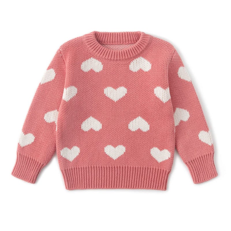 Simplee kids Baby Girls' Valentine's Sweater Pink Pullover Coat Cotton Sweater Patterns to Knit Heart for Autumn Fall and Winter 6-12 Months - Image 1