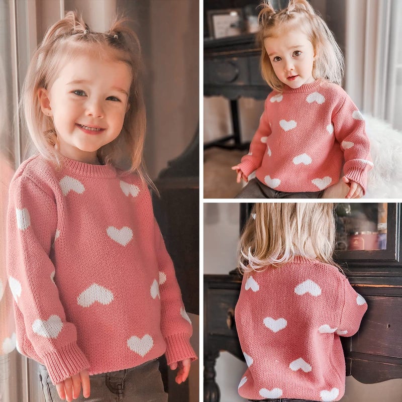 Simplee kids Baby Girls' Valentine's Sweater Pink Pullover Coat Cotton Sweater Patterns to Knit Heart for Autumn Fall and Winter 6-12 Months - Image 2
