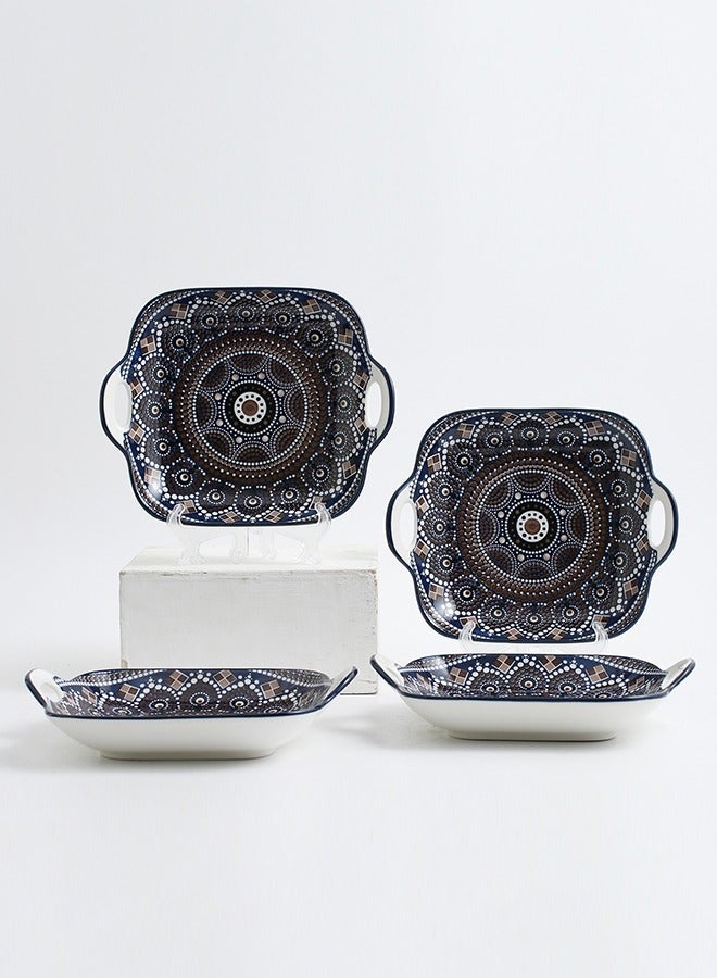 شور أطباق عشاء سيراميك مطلية يدويًا، 4 قطع، 23.7 × 19.6 × 5.2 سم - Image 1