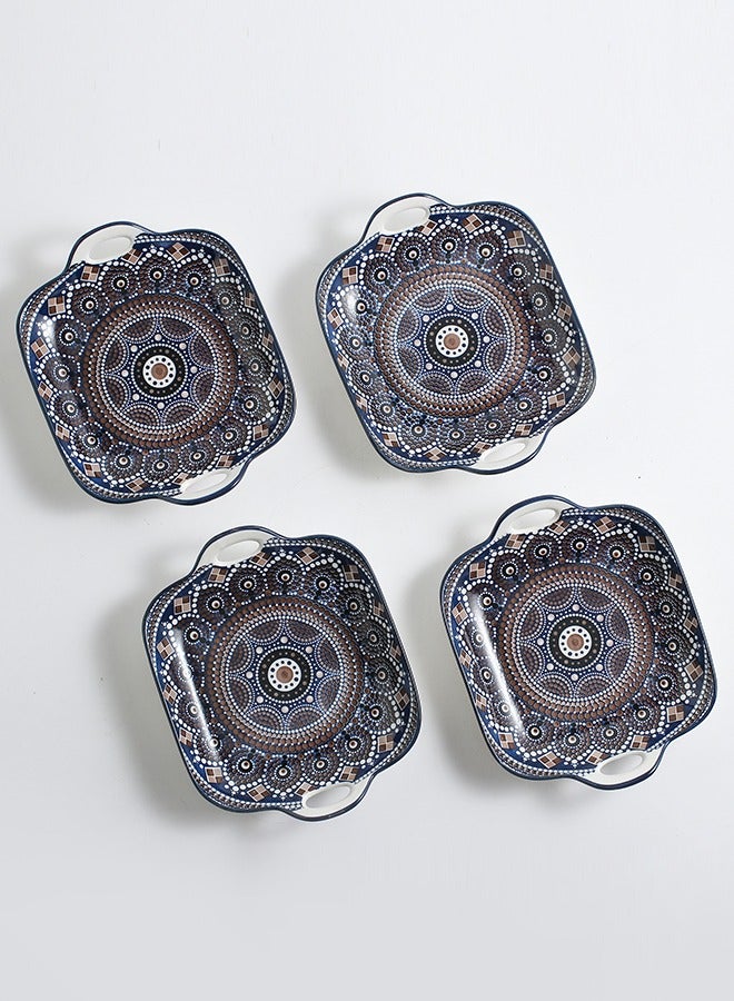 شور أطباق عشاء سيراميك مطلية يدويًا، 4 قطع، 23.7 × 19.6 × 5.2 سم - Image 2
