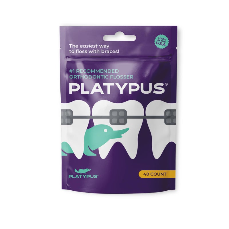 Platypus Orthodontic Flossers for Braces | Ortho Picks for Adults & Kids | Fits Under Arch Wire | Non-Damaging | Encourage Flossing Habits | Floss Teeth in Less Than Two Minutes | 40 Count (Pack of 1) - Image 1