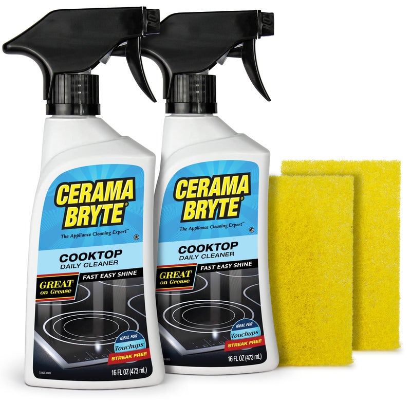 Cerama Bryte Daily Spray Cooktop and Stove Top Cleaner for Glass & Pads Combo Kit - Ceramic Surfaces, 16 Fluid Ounces, 4 Piece Set - Image 1