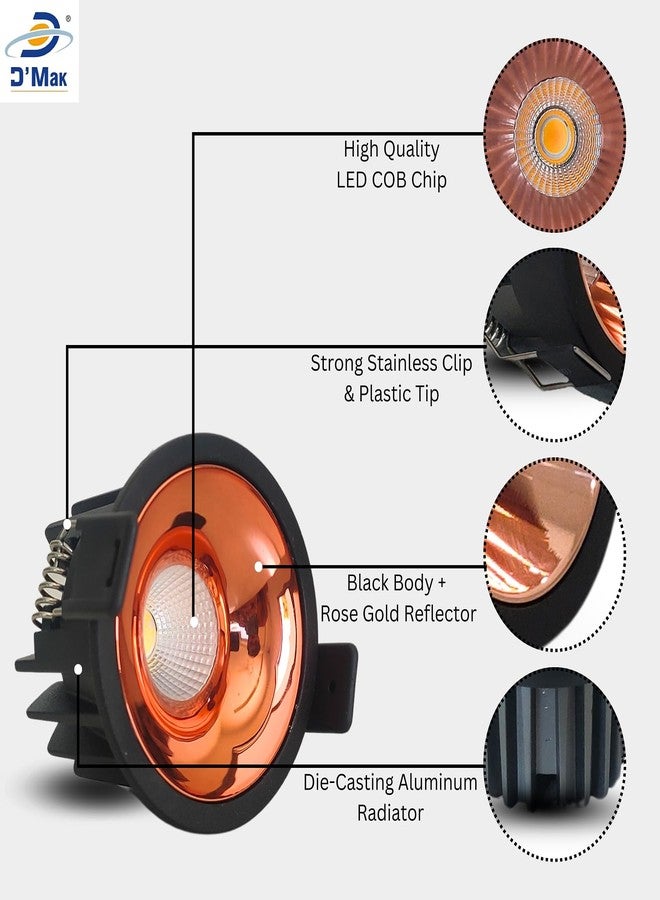 D'Mak12W Black Body LED COB Spot Light with Rose Gold Reflector (White, 2) - Image 3