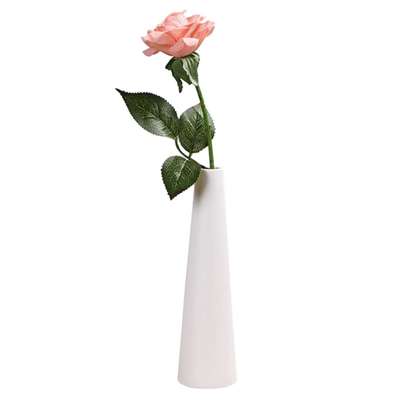 Tall Conic White Ceramic Flower Vase Small Bud Vase Single Flower Decorative Floral Vase Taper Vase Table Top Centerpieces for Home Wedding Table Bedroom Living Room Office Desk