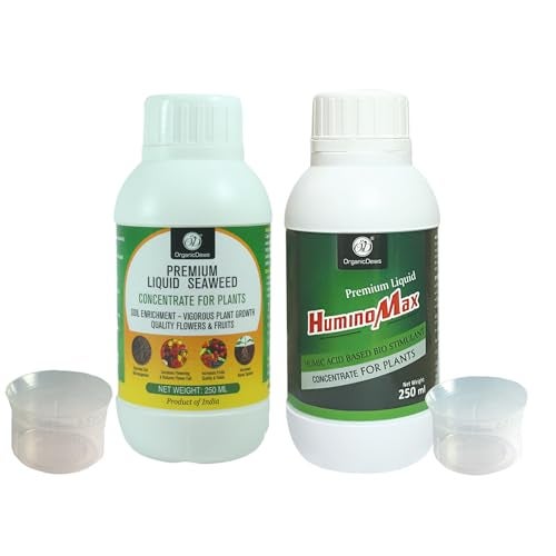 OrganicDews Liquid Seaweed Fertilizer & Humic Acid Fertilizer - 250 ml Combo Based Bio Stimulant for Plants Measuring Cup 25 ml - Plant Growth Enhancer, Soil Conditioner for Indoor & Outdoor - Image 1
