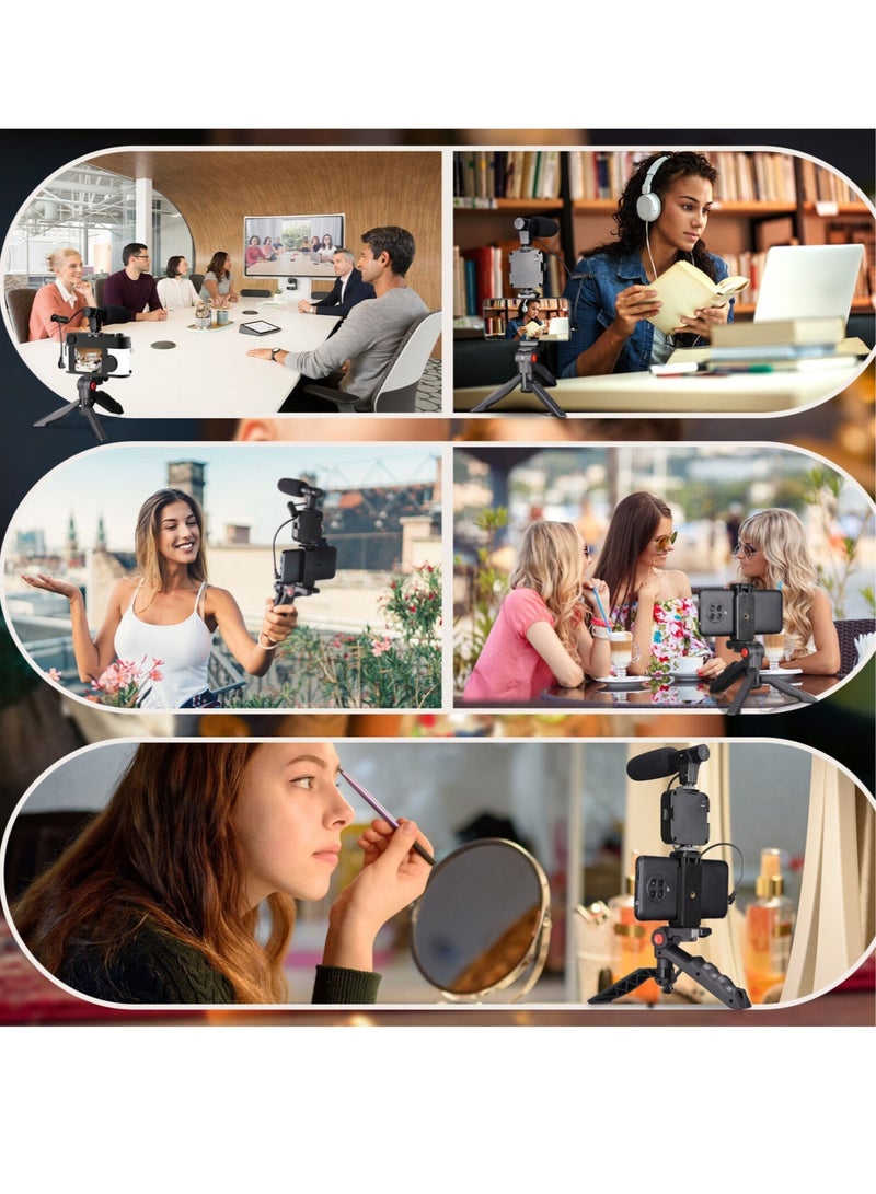 Vlogging"Like Me" LED Video Light + Microphone + Mobile Phone Holder + Hand Grip/Mini Tripod Compatible with Smartphones for TikTok, Youtube, Live Streaming and Meetings - Image 2