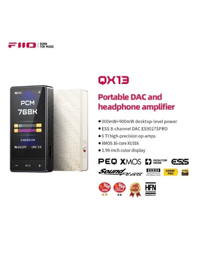 FiiO Qx13 Portable DAC Headphone Amplifier, Golden - Image 2