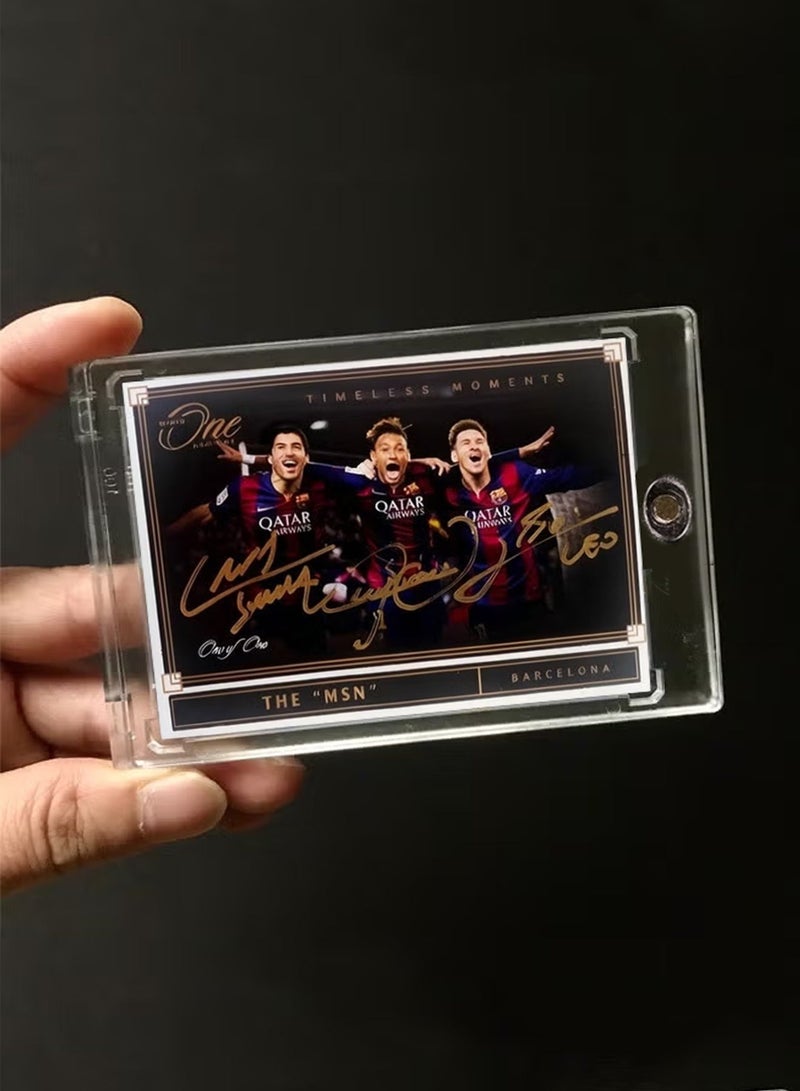 بانيني بطاقة كرة قدم بتوقيع ليونيل ميسي ونيمار ولويس سواريز، بطاقة تداول موقعة ثلاثية، إصدار ريفراكتور للمجمعين، تذكارات وبطاقات رياضية لعشاق كرة القدم وهواة الجمع - Image 2