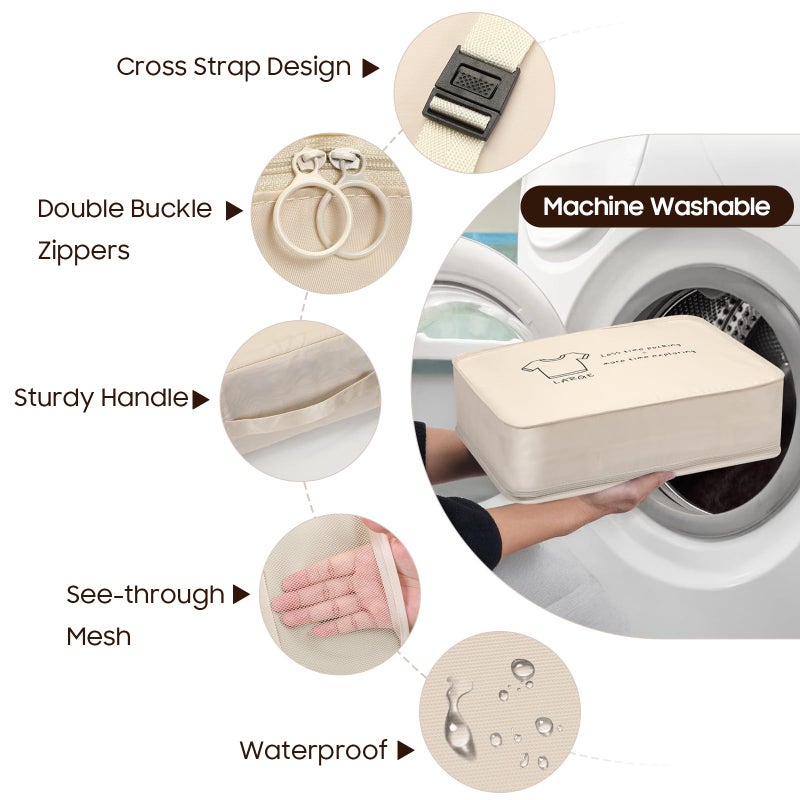 SKYREH 8 Set Travel Packing Organizers- Luggage Organizer for Suitcase Organization with Hanging Toiletry, Shoe & Laundry Bags, Packing Cubes for Travel Essentials, Cute Gifts for Women, Beige - Image 3