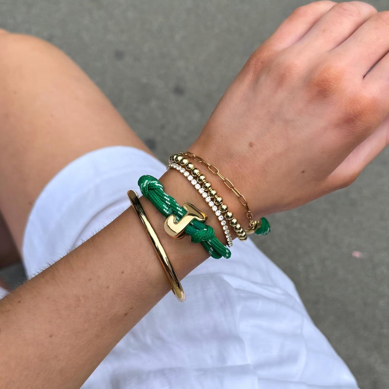 VLINRAS Green Knotted Bracelet Bubble Initial Bracelet Rope Knotty Puffy Letter Charm Personalized Jewelry - Green M - Image 4