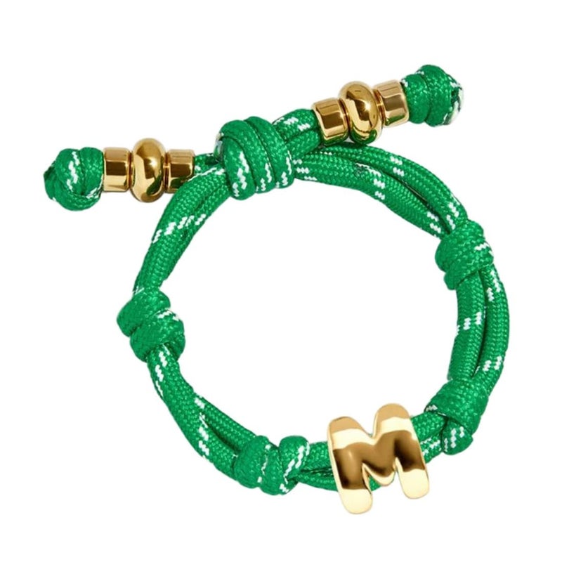 VLINRAS Green Knotted Bracelet Bubble Initial Bracelet Rope Knotty Puffy Letter Charm Personalized Jewelry - Green M - Image 1