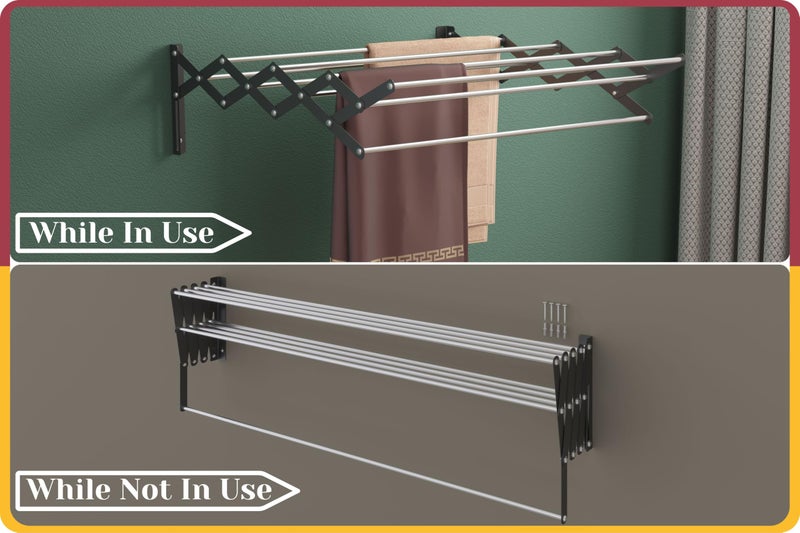 Amiraj Multi Rod Heavy Duty Rust-Free Stainless Steel Foldable Wall Mounted/Mounting Clothes Drying Stand for Balcony | Zigzag Cloth Dryer Racks for Bathroom/Balcony/Indoor/Outdoor (2 Feet, 9 Rod) - Image 5