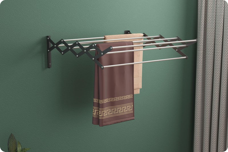 Amiraj Multi Rod Heavy Duty Rust-Free Stainless Steel Foldable Wall Mounted/Mounting Clothes Drying Stand for Balcony | Zigzag Cloth Dryer Racks for Bathroom/Balcony/Indoor/Outdoor (2 Feet, 9 Rod) - Image 1