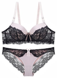 Comfy B C Cup Thin Cup Lace Bra Panty Set Women's Underwear Set Pink And Black Color Matching