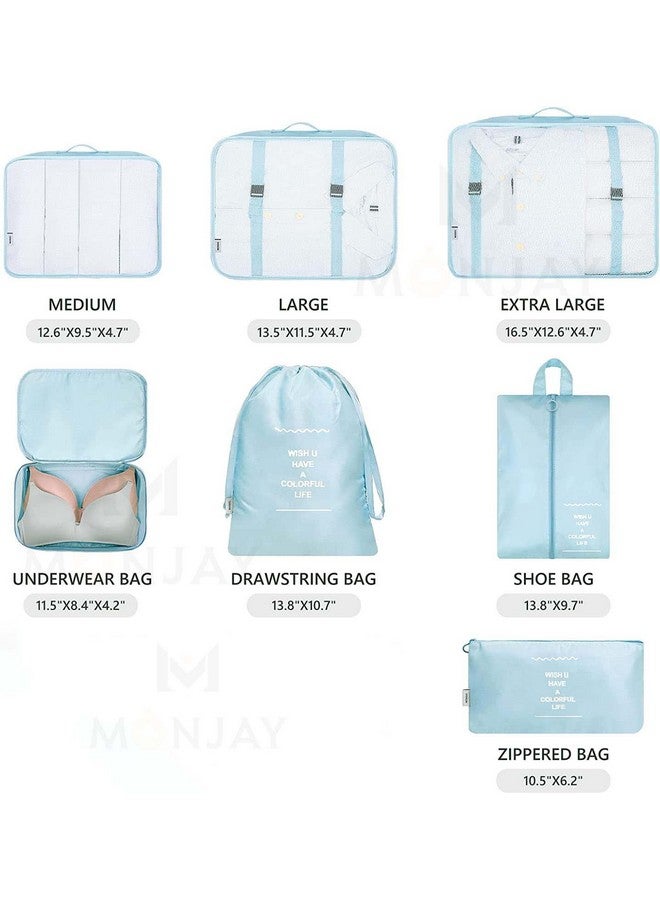 MONJAY 7pcs Set Travel Organizer Packing Cubes Lightweight Travel Luggage Organizers with Laundry Bag or Toiletry Bag Laundry Organiser (7 PCS, Korea Blue), Polyester - Image 2
