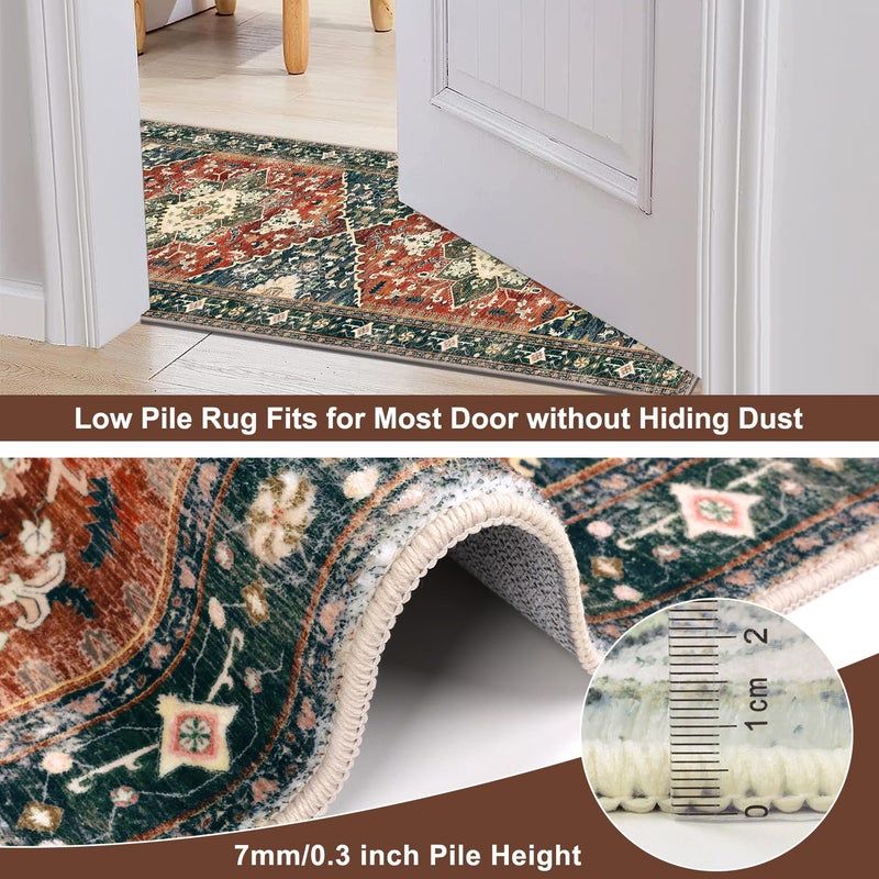 Yamaziot Washable Runner Rug, 2x8 Non-Slip Boho Vintage Hallway Rug Runner with Rubber Backing, Stain Resistant & Low Pile Faux Wool Distressed Carpet Runner for Kitchen, Laundry, Entrance, Brick Red - Image 4