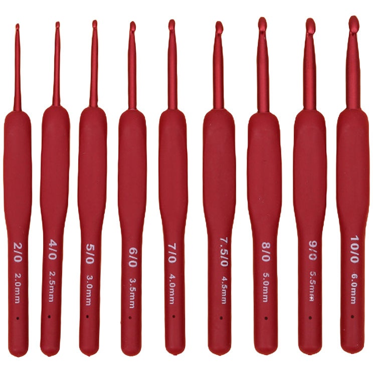 Red Silicone Crochet Hooks Soft Handle Single Head Tpr Knitting Tools Set For Sweater Scarf Hat Gloves Socks 2.5mm 
