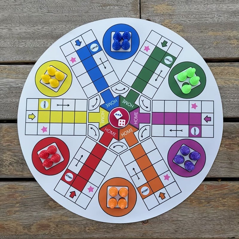 13.78in Six Player Airplane Chess Set 24 Pieces 2 Dice Yellow Rubber Board Game - Image 3