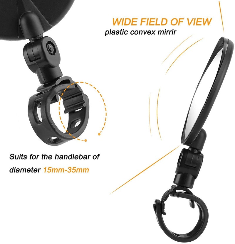 Linist مرآة دراجة، مرايا خلفية آمنة للدراجة، مرآة مقعرة بلاستيكية قابلة للتعديل والترتيب مثبتة على المقود (1 زوج) - Image 4