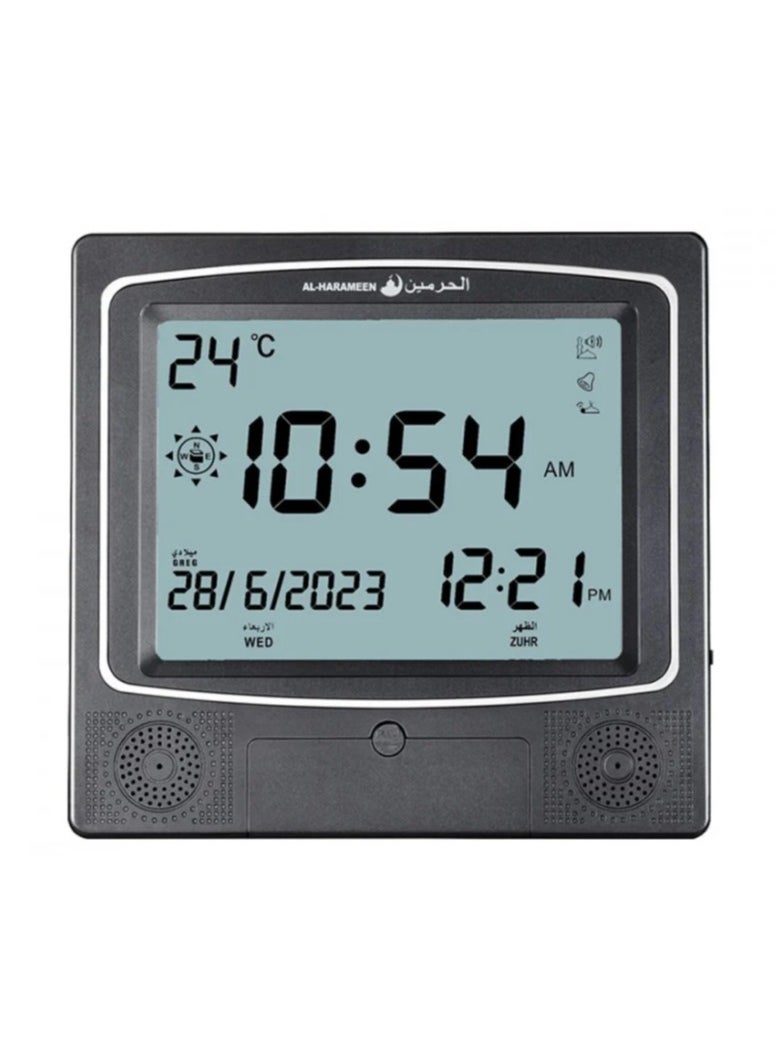AL-HARAMEEN - Digital Azan Table Alarm Clock Black 22.5x21.5cm - Image 1