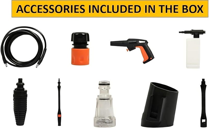 بلاك اند ديكر غسالة ضغط من BLACK+DECKER، 1400 واط، 1512 رطل لكل بوصة مربعة، أقصى ضغط 105 بار، خفيفة الوزن، ذاتية التحضير، نظام التوقف الكلي، تشمل ملحقات، تصميم أنيق، صديقة للبيئة، برتقالي/أسود - PW1450TD-B5 - Image 3