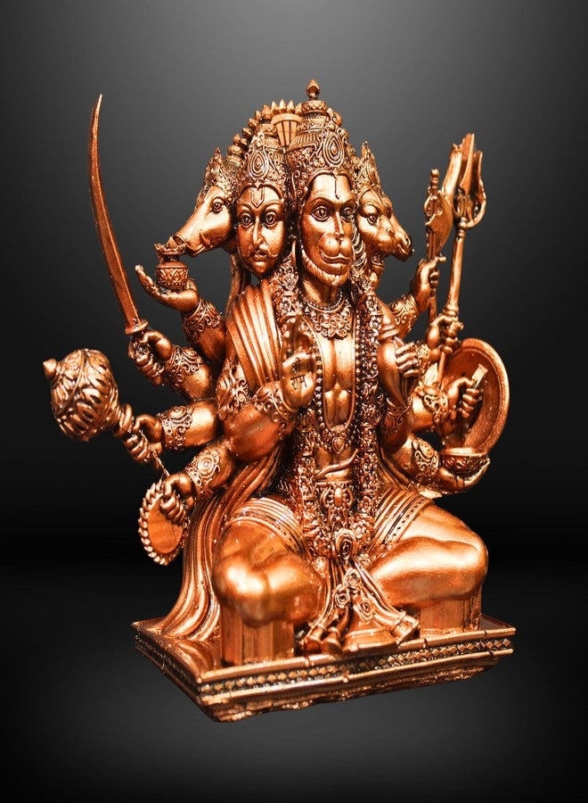 NEEANN Panchmukhi Hanuman Idol - 6 Inches Polystone Statue - Brass, Copper, Orange & Antique Silver Finish - Vastu Decorative Hanuman Murti for Home & Office Decor (Copper Colour) - Image 3