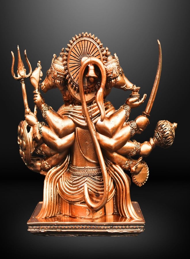 NEEANN Panchmukhi Hanuman Idol - 6 Inches Polystone Statue - Brass, Copper, Orange & Antique Silver Finish - Vastu Decorative Hanuman Murti for Home & Office Decor (Copper Colour) - Image 5