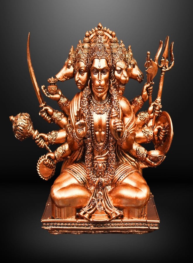 NEEANN Panchmukhi Hanuman Idol - 6 Inches Polystone Statue - Brass, Copper, Orange & Antique Silver Finish - Vastu Decorative Hanuman Murti for Home & Office Decor (Copper Colour) - Image 1