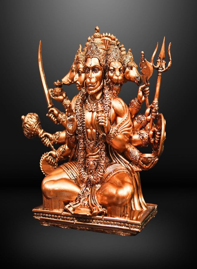 NEEANN Panchmukhi Hanuman Idol - 6 Inches Polystone Statue - Brass, Copper, Orange & Antique Silver Finish - Vastu Decorative Hanuman Murti for Home & Office Decor (Copper Colour) - Image 4