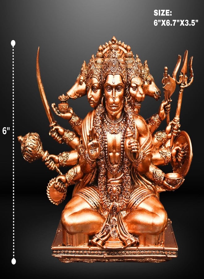 NEEANN Panchmukhi Hanuman Idol - 6 Inches Polystone Statue - Brass, Copper, Orange & Antique Silver Finish - Vastu Decorative Hanuman Murti for Home & Office Decor (Copper Colour) - Image 2