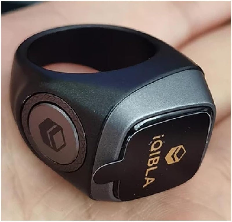 YU WELL iQIBLA Smart Tasbih Zikr Ring- Muslim Prayer- Prayer Timing Reminder OLED Display Tasbih Counter Smart Ring Wearable Technology Waterproof (20MM Plastic, Black/Gray) - Image 1