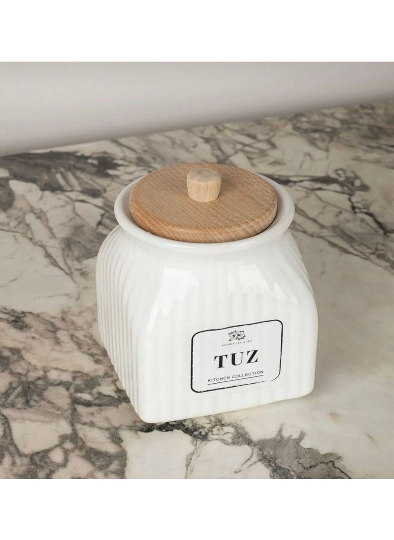 Kitchen Pembelia 500 ml White Porcelain Salt Jar Storage Container  - Image 3