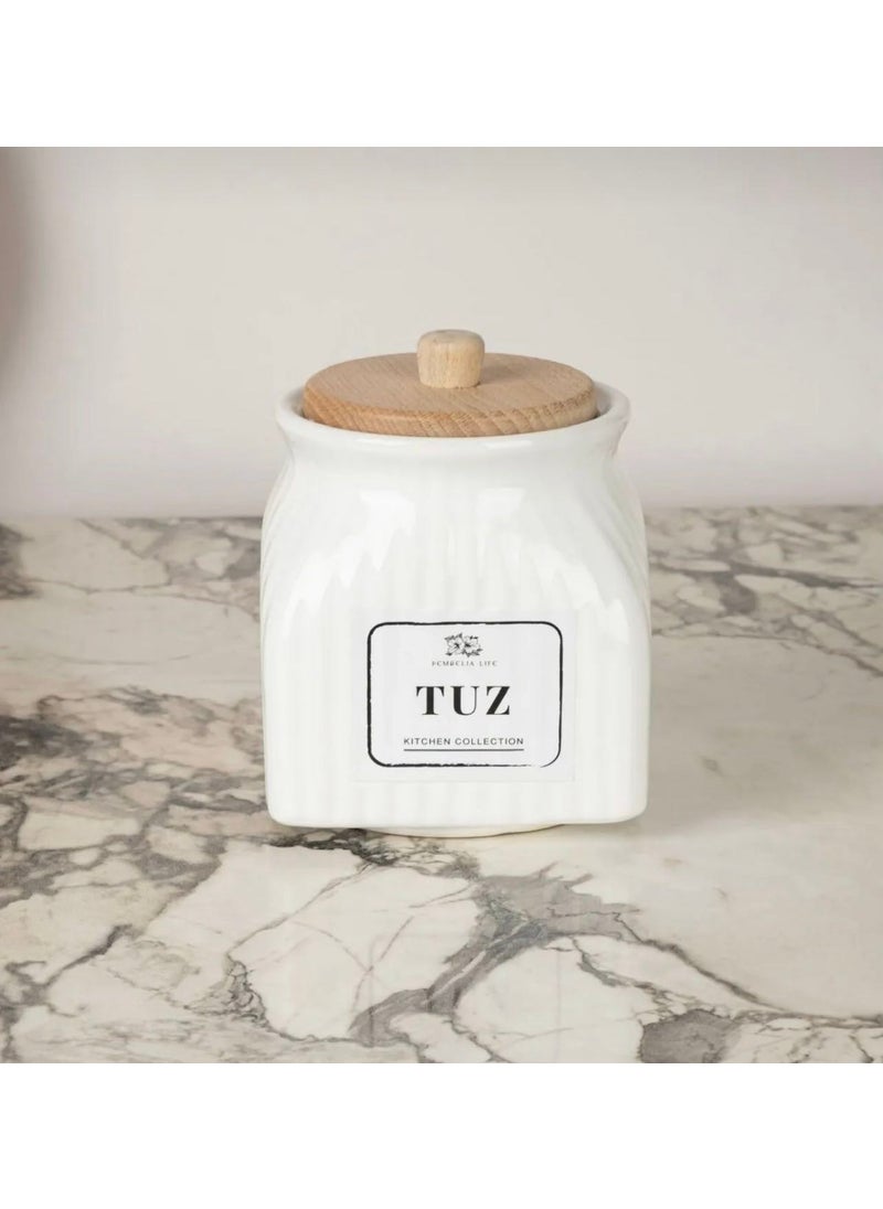 Kitchen Pembelia 500 ml White Porcelain Salt Jar Storage Container  - Image 2