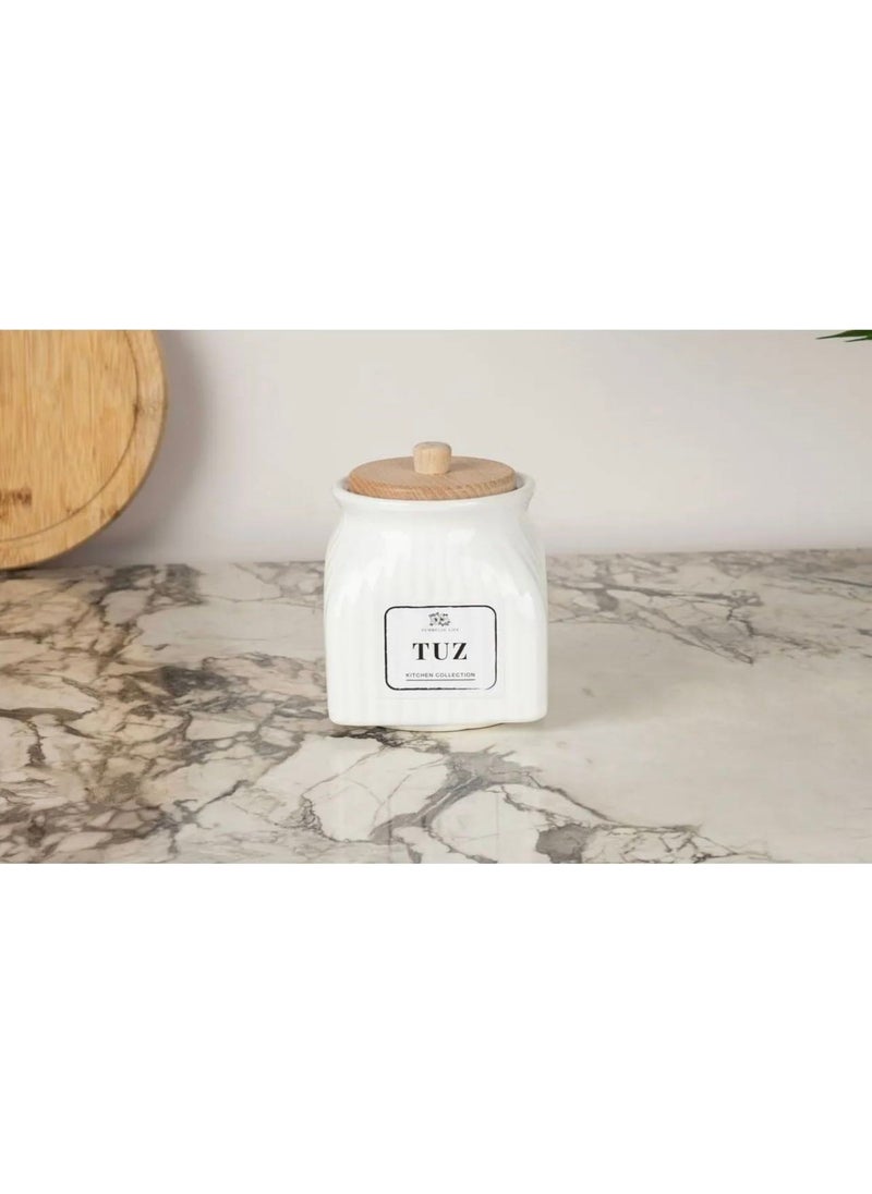 Kitchen Pembelia 500 ml White Porcelain Salt Jar Storage Container  - Image 1