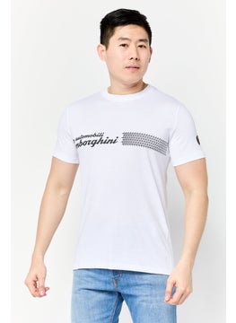 LAMBORGHINI Men Crew Neck  Brand Logo Short Sleeve T-Shirt, White  - Image 1
